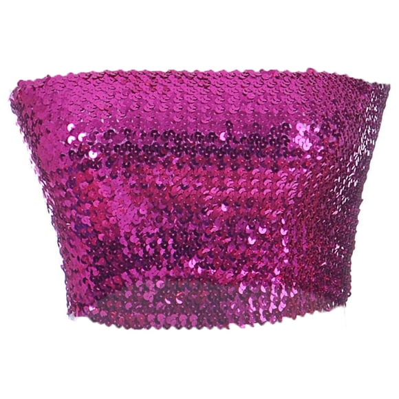 Womens Shiny Sequin Party Cropped Strapless Bandeau Stretch Tube Top