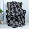thumbnail image 4 of Floral Soft Flannel Fleece Throw Blanket, Gothic Flower Bouquet Chrysanthemum Blooming Harvest Baroque Motif, Cozy Plush for Indoor and Outdoor Use, 60" x 80", Indigo Pale Grey, by Ambesonne, 4 of 5