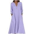thumbnail image 3 of Lenago Maxi Dresses for Women Casual Solid Color Dress with Long Sleeves V-Neck Long Dress Half Buttons Plus Size Comfy Dress Oversize Fitted, 3 of 5