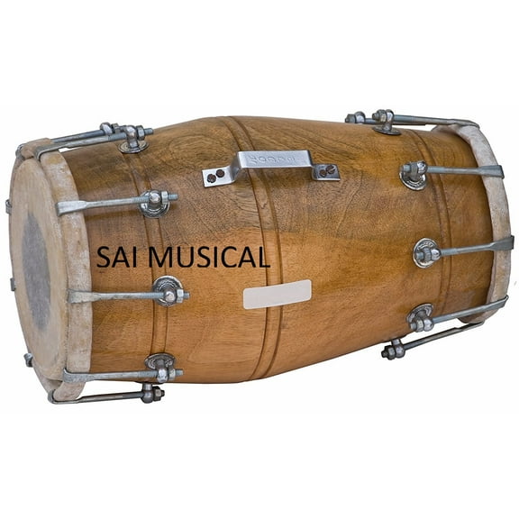Wooden Handmade Dholak Bolt wood color 18"(inches) with bag