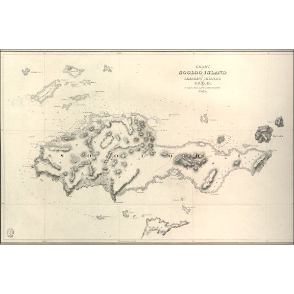 24"x36" Gallery Poster, Chart map of the Sooloo Sea and adjacent islands 1841