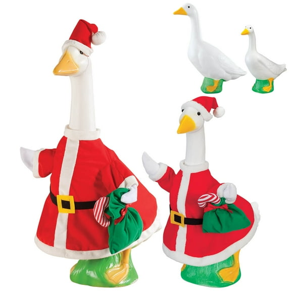 Gaggleville Goose Santa Bundle, Includes One Large 23" White Goose, One Baby 17" White Goose and Two Outfits - One Baby & One Large Santa Goose Outfit Included, by Fox Valley Traders