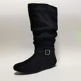 thumbnail image 6 of Mepaouo Women Slouch Mid Calf Flat Boots Wide Calf Buckle Round Toe Wedge Pull on Comfort Riding Boots(Black,8.5), 6 of 9