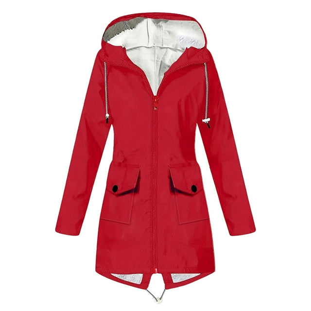Breezora Imperméable Léger pour Femmes, Manteau Trench à Capuche Longue pour Voyage en Plein Air Randonnée Taille m Rouge