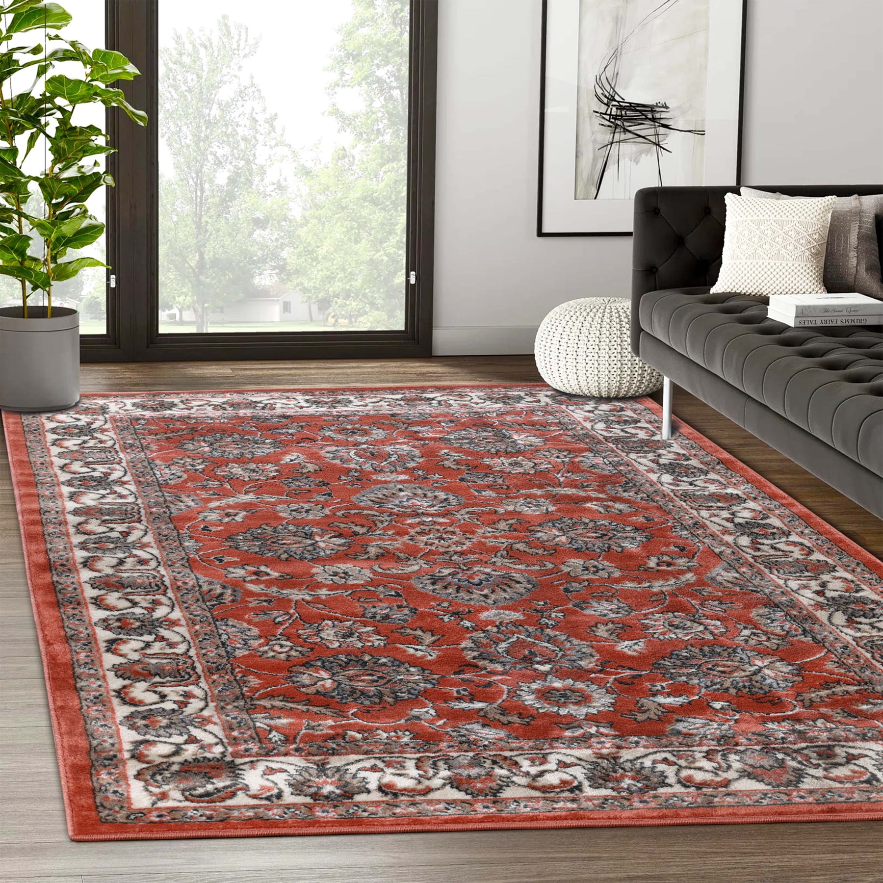 Superior Lille Traditional Floral Indoor Runner Rug, Salmon, 8' x 10'