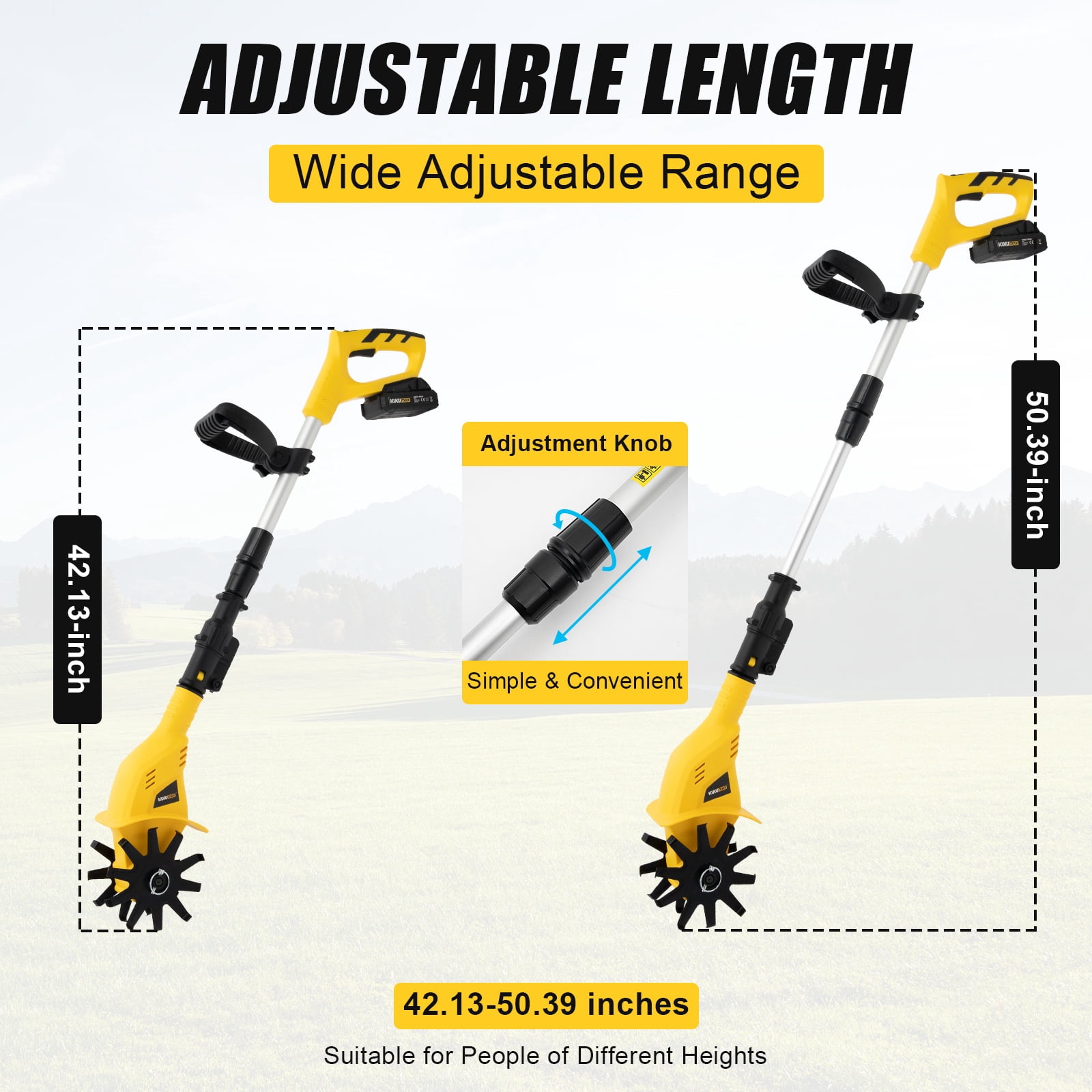Fichiouy Cordless Tiller Battery Powered Cultivator Cultivating Tools for Garden Yard