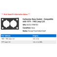 thumbnail image 2 of Carburetor Base Gasket - Compatible with 1979 - 1983 Jeep CJ5 1980 1981 1982, 2 of 2