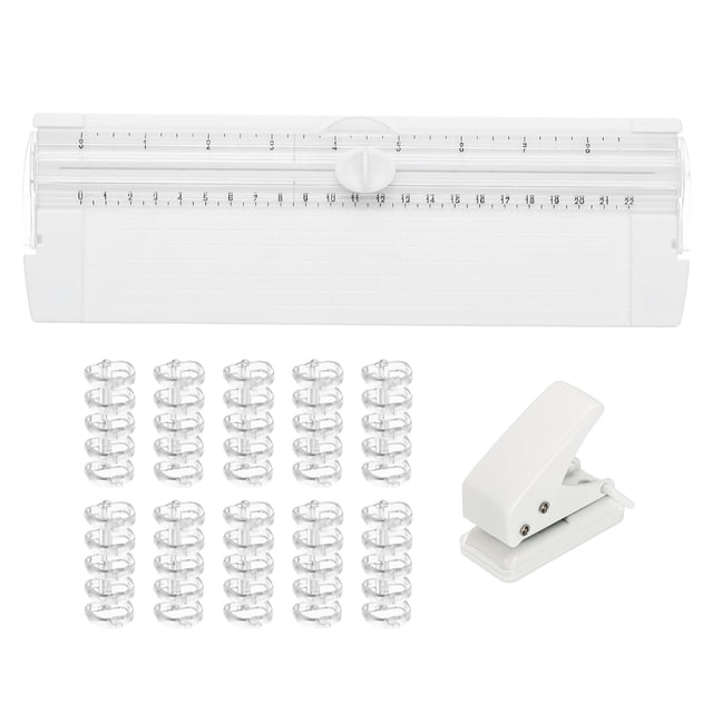 Cortadora de Papel Uxcell, A4 Pequeña y Portátil con Perforadora, Cuchilla de Repuesto y Carpeta para Manualidades, Púrpura