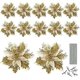 thumbnail image 1 of Christmas Glitter Artificial Poinsettia Flower Pattern 12Pcs Christmas Tree Flower Pattern Ornaments Xmas Party Decoration with 12Pcs Stems and Clips, 1 of 4