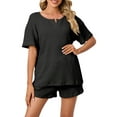 thumbnail image 2 of Lucakuins, conjunto de pijamas de 2 piezas para mujer, camisetas de manga corta de Color sólido y pantalones cortos elásticos, ropa de dormir suave para dormir, ropa de salón Lucakuins moda, 2 of 5