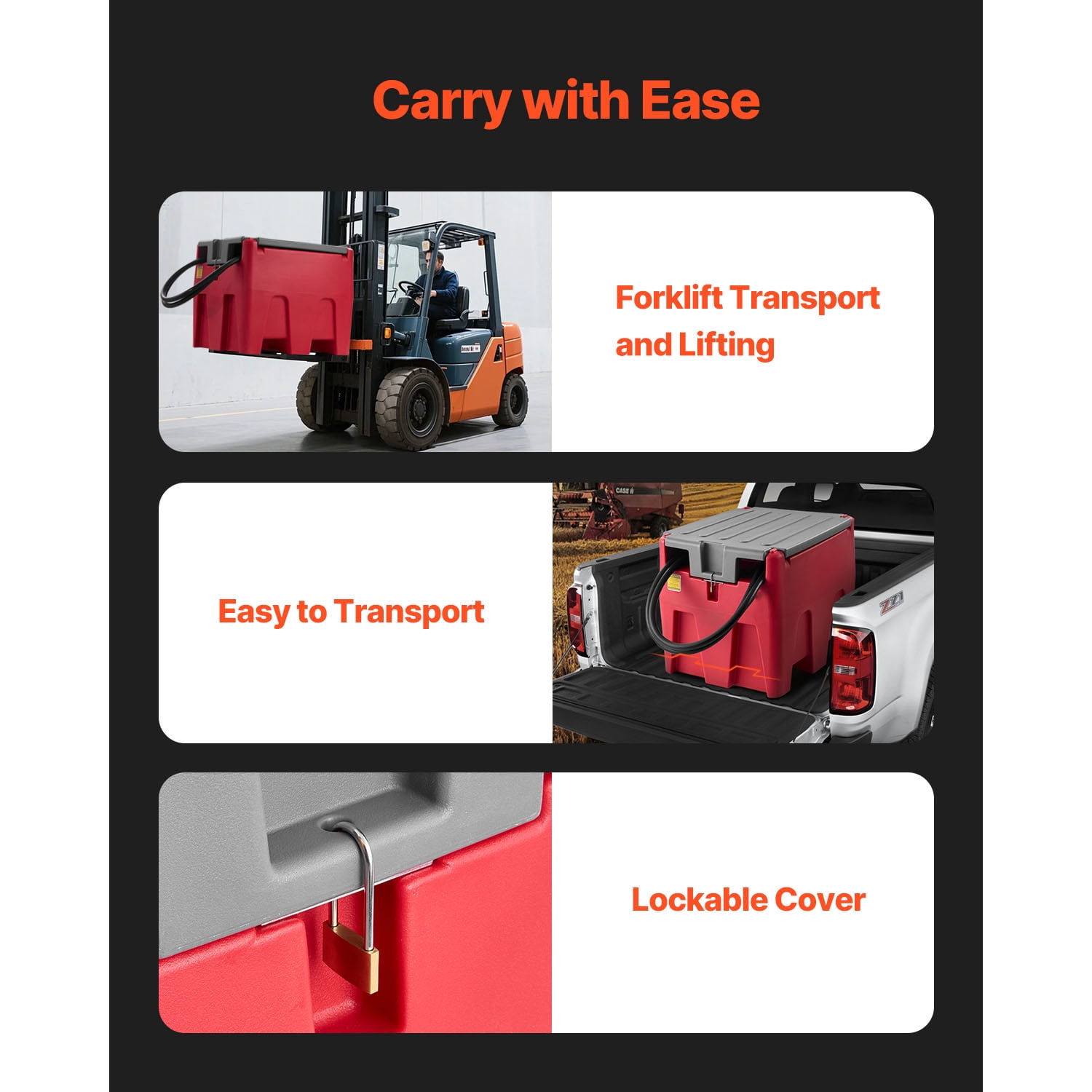 KFFKFF Portable Diesel Tank, 58-Gallon Capacity with 10 GPM Flow Rate, Fuel Tank Featuring 12V Electric Pump and 13.1ft Rubber Hose, Durable PE Construction for Convenient Fuel Transport, Red