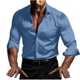 thumbnail image 5 of LOVZFMLL Men's Shirts, Satin Solid Button-Down Shirt, Cozy Fashion for Business Party Club, V-Neck Relaxed Fit Long Sleeve Fall Clothes, 5 of 9