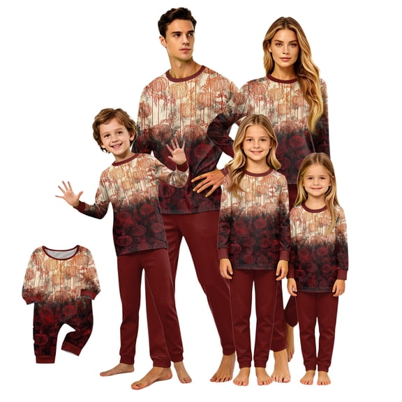 Halloween Christmas Family Matching Pajamas, Letter Snowflake Print Holiday PJs Sleepwear Loungewear Family Christmas Pjs Matching Sets for Family/Man/Woman
