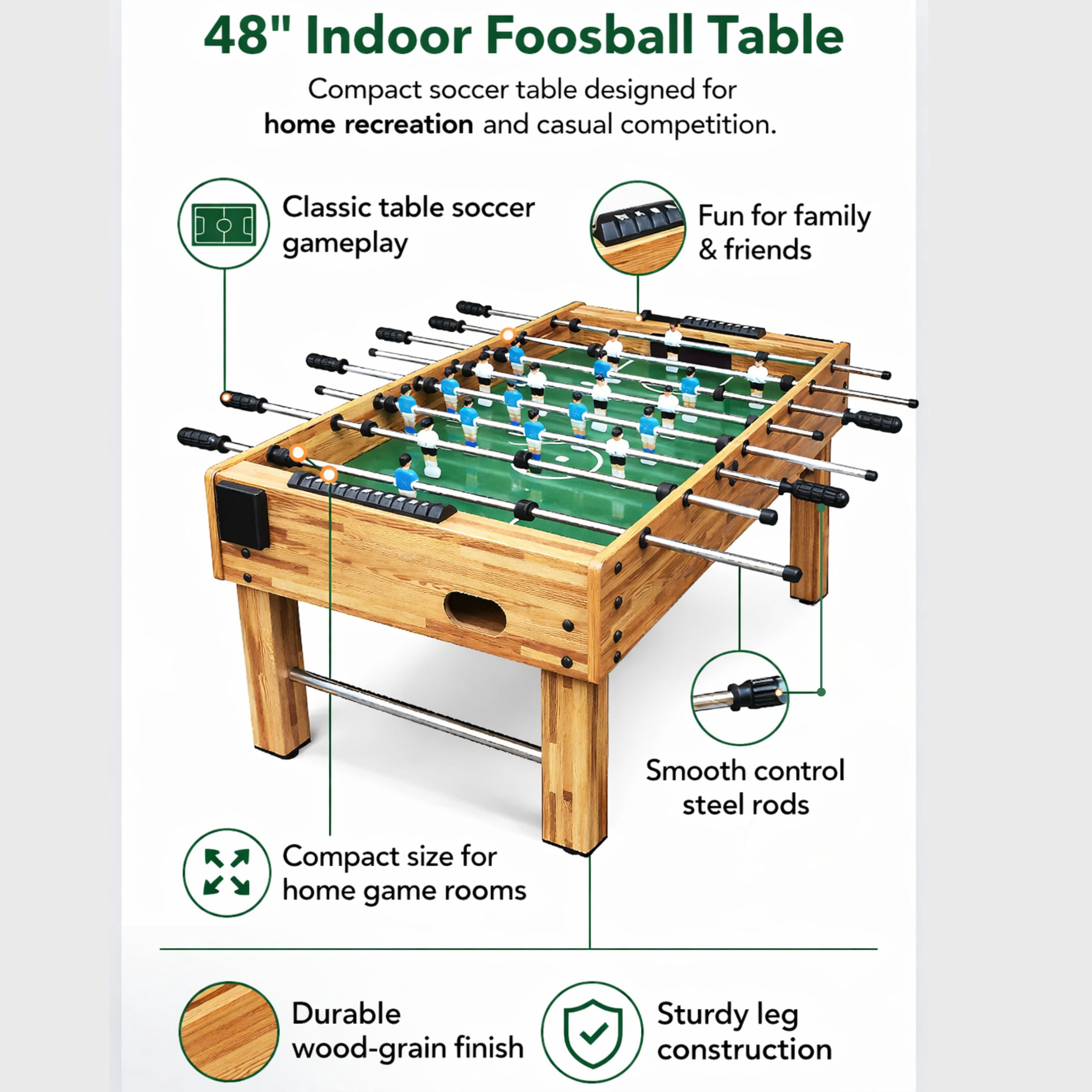 GOMYHOME 48" Foosball Table Game Table with MDF Cabinet and Steel Rods