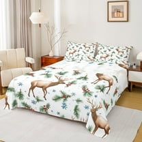 jejeloiu Wild Deer Full Size Sheets,Jungle Animal Reindeer Bed Sheets,Merry Christmas Tree Sheet Sets,Super Cozy Room Decor,4-Piece