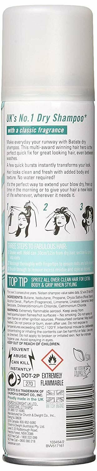 Batiste Dry Shampoo, Original Fragrance Original, 5 Count