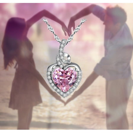 Devuggo 925 Sterling Silver Necklace Pendant Heart created Pink Sapphire with 18 Chain, Mother's Day Gift
