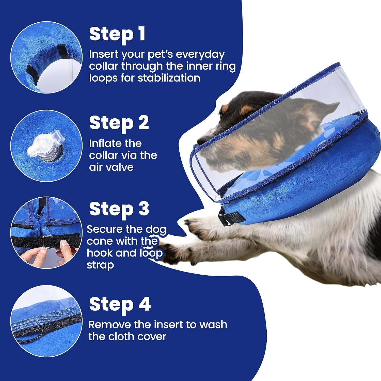Xkiss Dog Cone, Inflatable Dog Cone After Surgery for Small Medium Large Dogs, Soft Cones with Enhanced Anti-Licking Guard Shield for Pets, Protective Dog Donut Collar-Blue