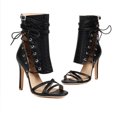 thumbnail image 5 of Women's High Top Strappy Dressy Shoes Stiletto Heel Gladiator Sandals Open Toe Summer Mid Calf Boots Black Size 8, 5 of 6