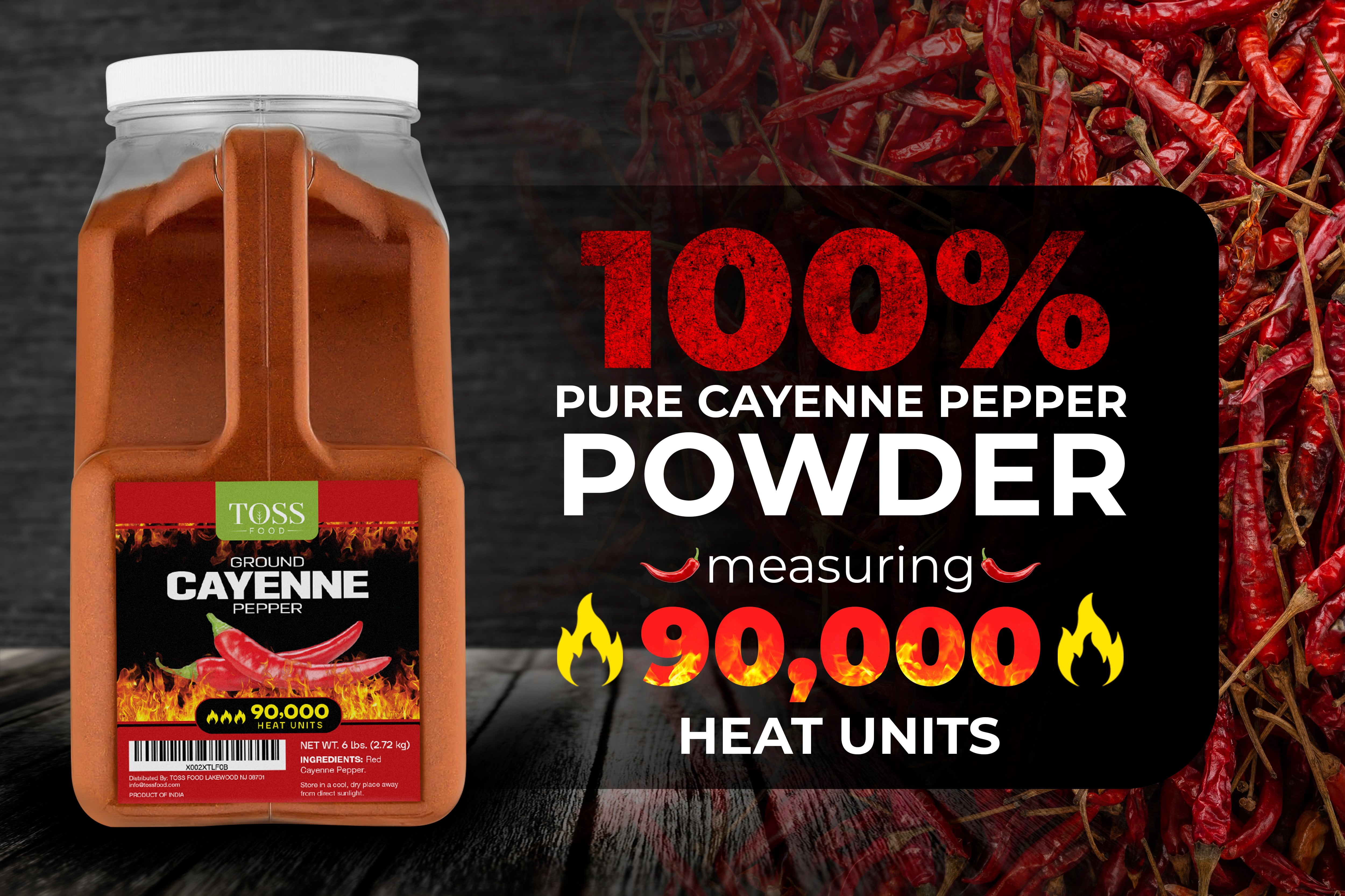 TOSS Extreme Hot Red Cayenne Pepper 90,000 Heat Units Pure and Natural - 6 lb Bulk