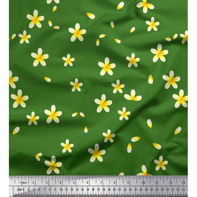 Soimoi Polyester Crepe Fabric Plumeria Floral Printed Fabric 1 Yard 52 Inch Wide