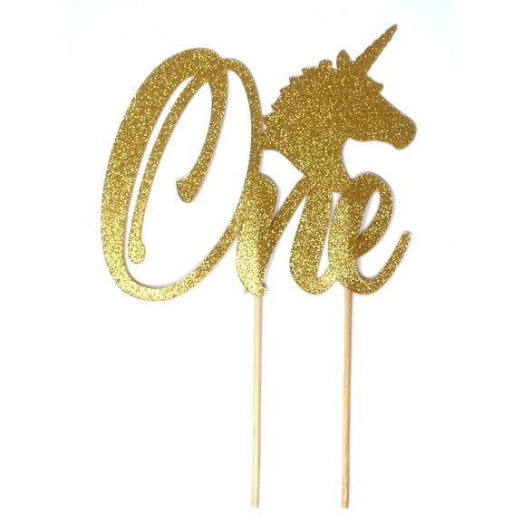 All About Details Unicorn Theme One Cake Topper, 1pc, 1st Birthday Cake Topper, 1st Birthday Party Decoration (Gold)