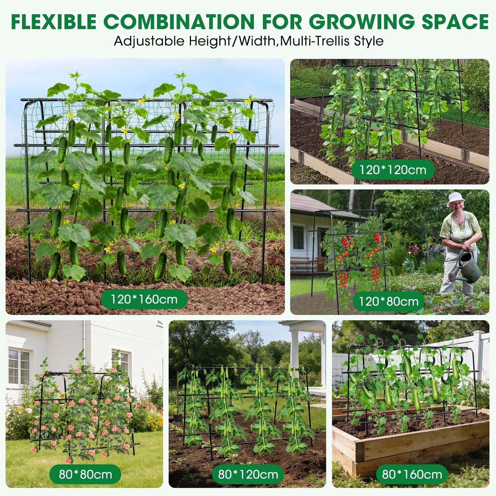 Cucumber Trellis For Raised Bed And Garden  47" H X 31" W U-shaped Metal Climbing Plants With Nylon Netting Vegetable Support Frame