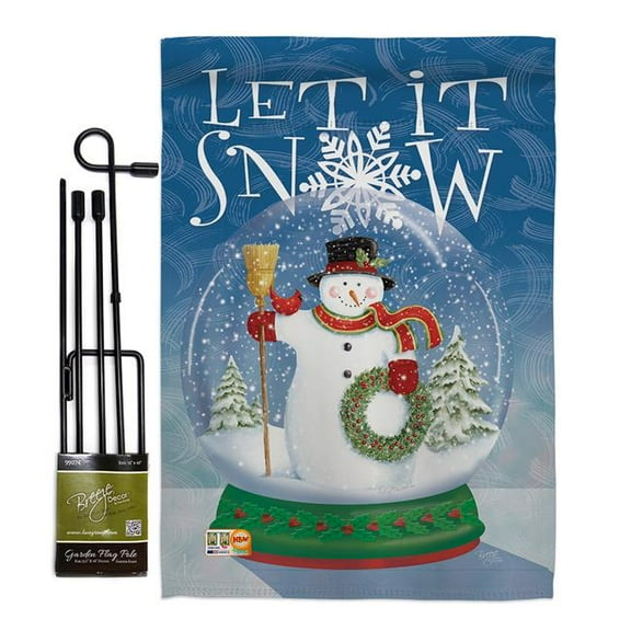 Breeze Decor BD-XM-GS-114101-IP-BO-D-US12-AM 13 x 18.5 in. Snow Globe Snowman Winter Christmas Impressions Decorative Vertical Double Sided Garden Flag Set with Banner Pole