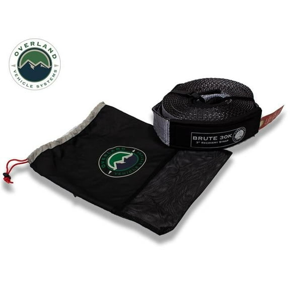 Overland VCL 19069916 30000 lbs Tow Strap 3 in. x 30 ft. Ends & Storage Bag, Gray & Black