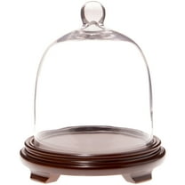 Plymor 7.875" x 9.5" Bell Jar Glass Display Dome Cloche, Walnut Wood Veneer Footed Base (Interior size 7.5" x 7.5")