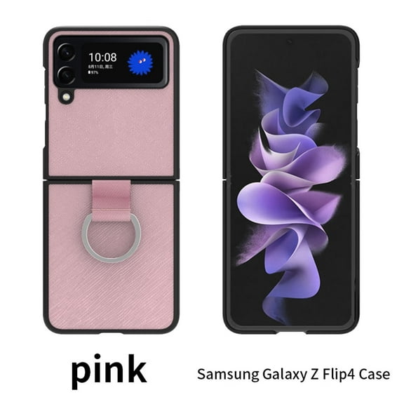 for Galaxy Z Flip 4 6.7" 2022 Case, Lightweight Premium PU Leather Anti-Drop Folding Case with Ring Kickstand Shockproof Protective Case for Z Flip 7 Ladies Women Men, Pink