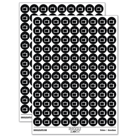 Vintage TV Television Silhouette 200  Round Stickers - Black - Gloss Finish - 0.50" Size