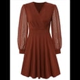thumbnail image 1 of Robe Courte à Col en V pour Femmes, Smockée, Manches Longues, Taille Haute, Ligne A, Cocktail, Mini, Été Automne, Robes 2025, 1 of 10