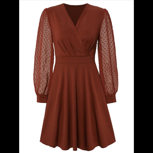 Robe Courte à Col en V pour Femmes, Smockée, Manches Longues, Taille Haute, Ligne A, Cocktail, Mini, Été Automne, Robes 2025