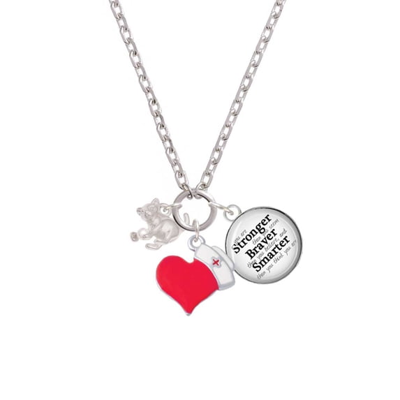 Delight Jewelry Silvertone Cat with Yarn - Red Heart Nurse Strong Zoe Necklace