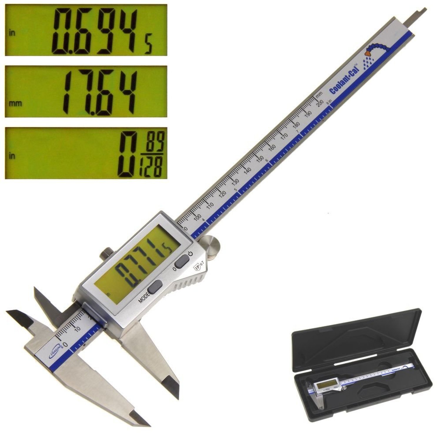 Digital Caliper IP67 Coolant/Water/Dust Proof 08"/0.0005" CoolantCal
