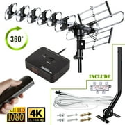 Outdoor HDTV Antenna with 200-Mile Range and 360-Degree Rotation, Black, for up to 4 TVs