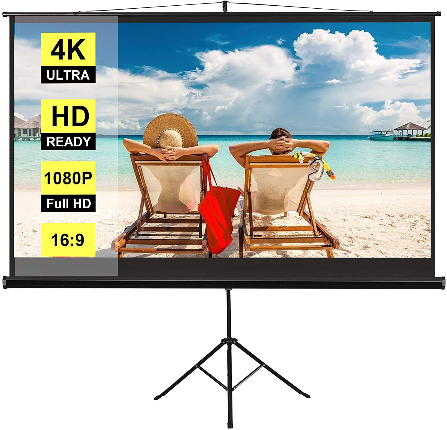 9 Wrinkle-Free VIVOHOME 100 Projector Screen with Adjustable Tripod Stand 4K HD 16 Indoor Outdoor Projection Screen 