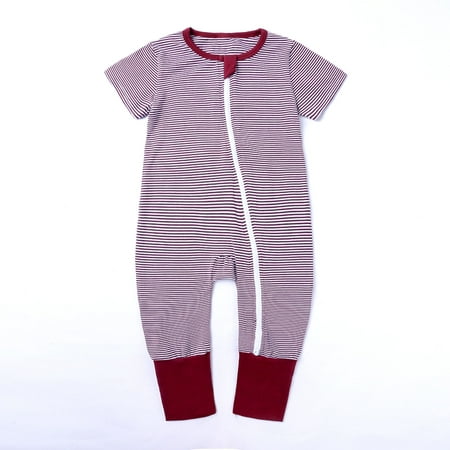 

Simplmasygenix Mothers Day Gifts Baby Romper Toddler Baby Boys Girls Cute Stripe Pattern Short Sleeve Double Zipper Romper Jumpsuit