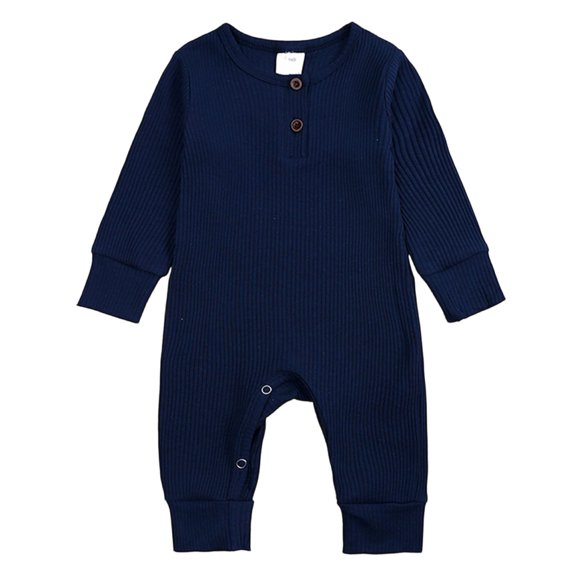Ulanda Unisex Infant Boy Girl Long Sleeve Romper Cotton Solid Bodysuit One Piece Jumpsuit Newborn Baby Outfits (Dark Blue, 8-12 Months)