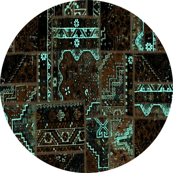 Ahgly Company Indoor Round Patchwork Turquoise Blue Transitional Area Rugs, 4' Round
