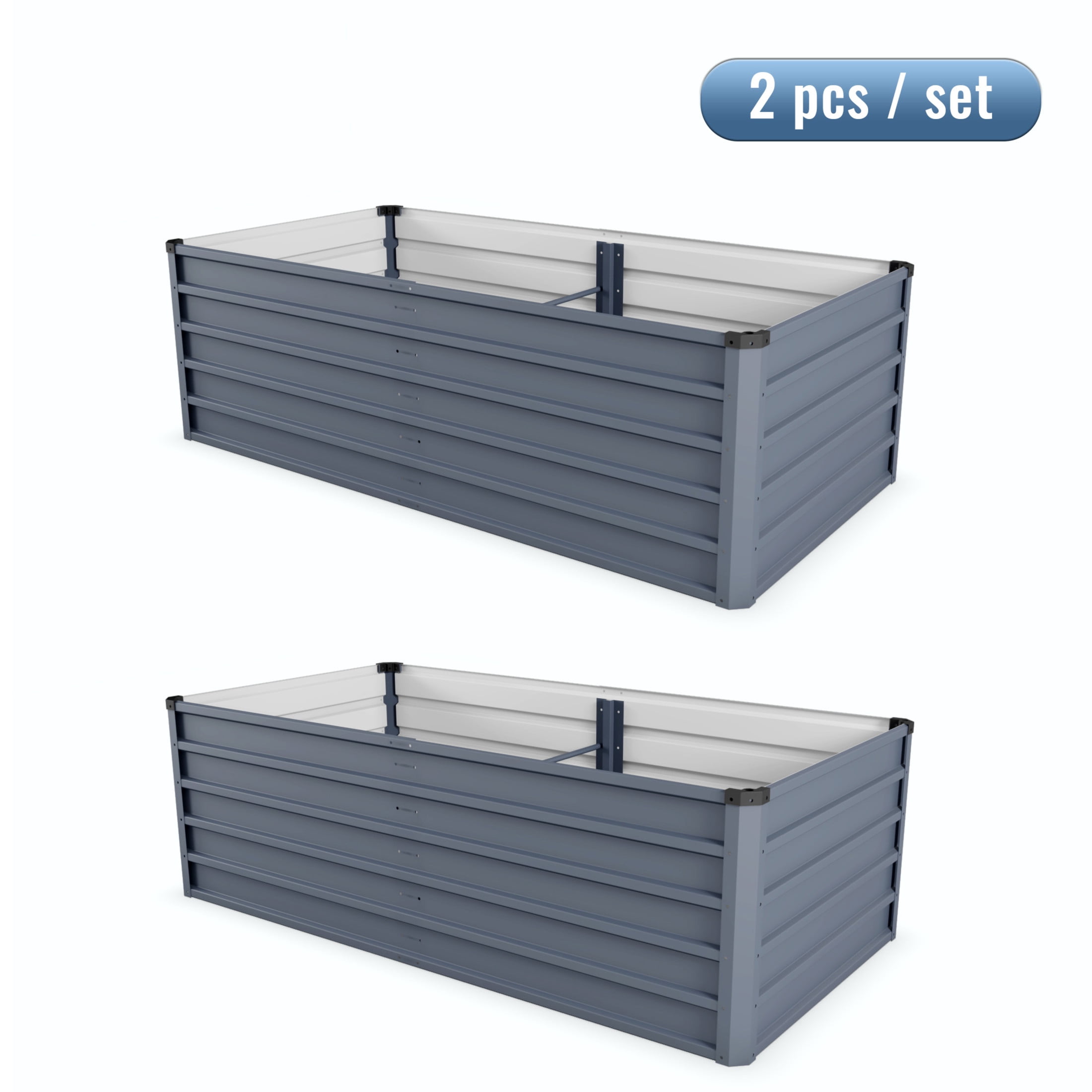 Noble House 6 x 3 x 2 FT Rectangular Raised Garden Bed Set of 2, 269 Gallon Metal Planter Boxes, Gray