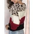thumbnail image 5 of Female Oversized Knit Sweater, Casual Long Sleeve Pullover, Fall Winter Top, Leopard Soft Long Sleeve Knitwear Red S, 5 of 7