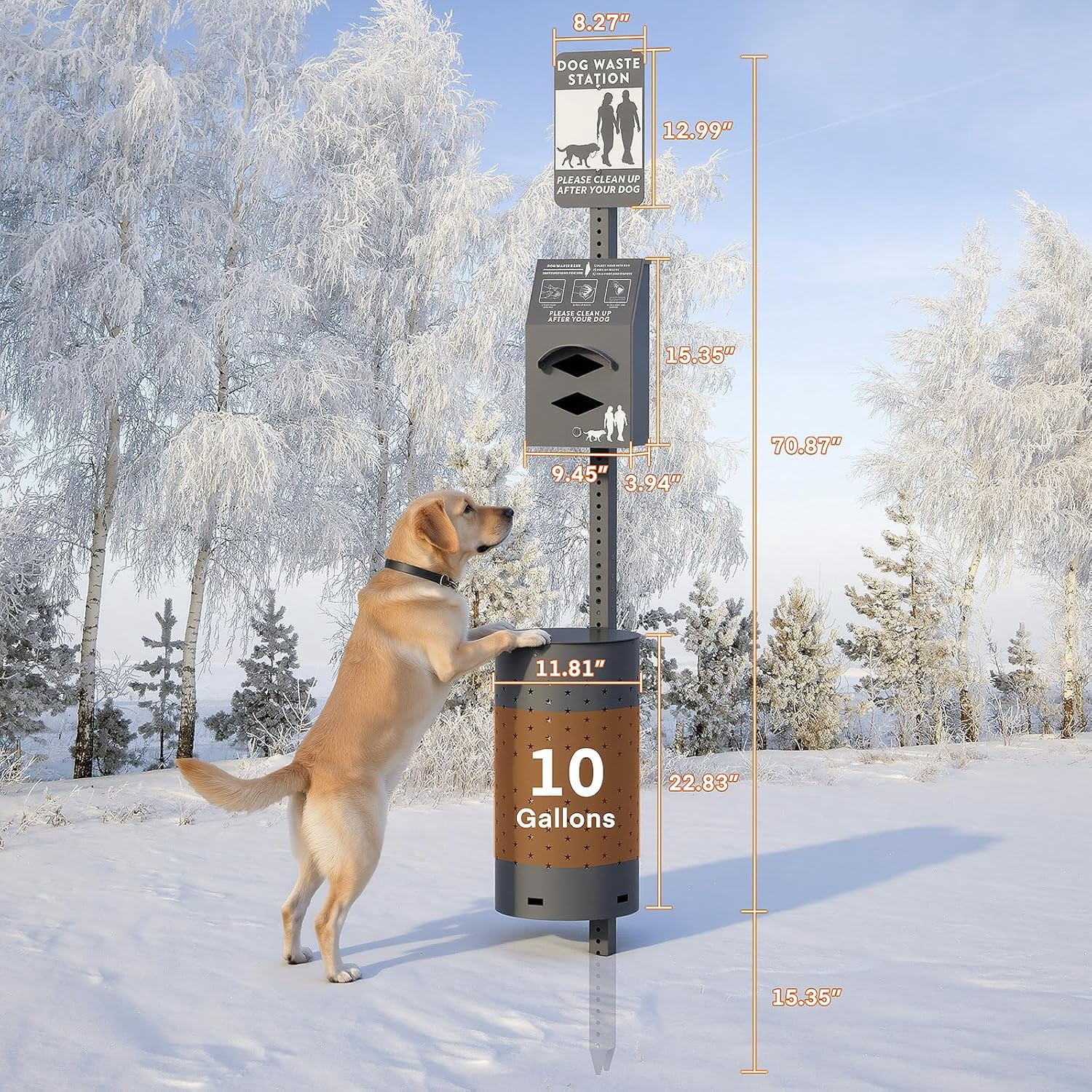 Metateel Dog Waste Station Outdoor, Pet Waste Disposal Station Rustproof Aluminum with 10 Gallon Trash Can, 600 Dog Poop Bags & 50 Liners for Parks, Trails, HOA Communities (Black)
