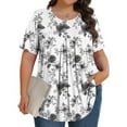 thumbnail image 2 of Pisexur Printemps Tops for Women Blouses for Women Habillé Décontracté Mode Féminine Imprimé Col Rond Manches Courtes Plissé Ample Haut Multicolore,5TG, 2 of 7