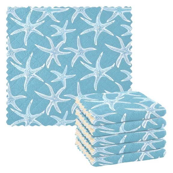 6 Packs Blue Pastel Starfish Kitchen Dish Towels Soft Absorbent Dish Cloths 11"x11"
