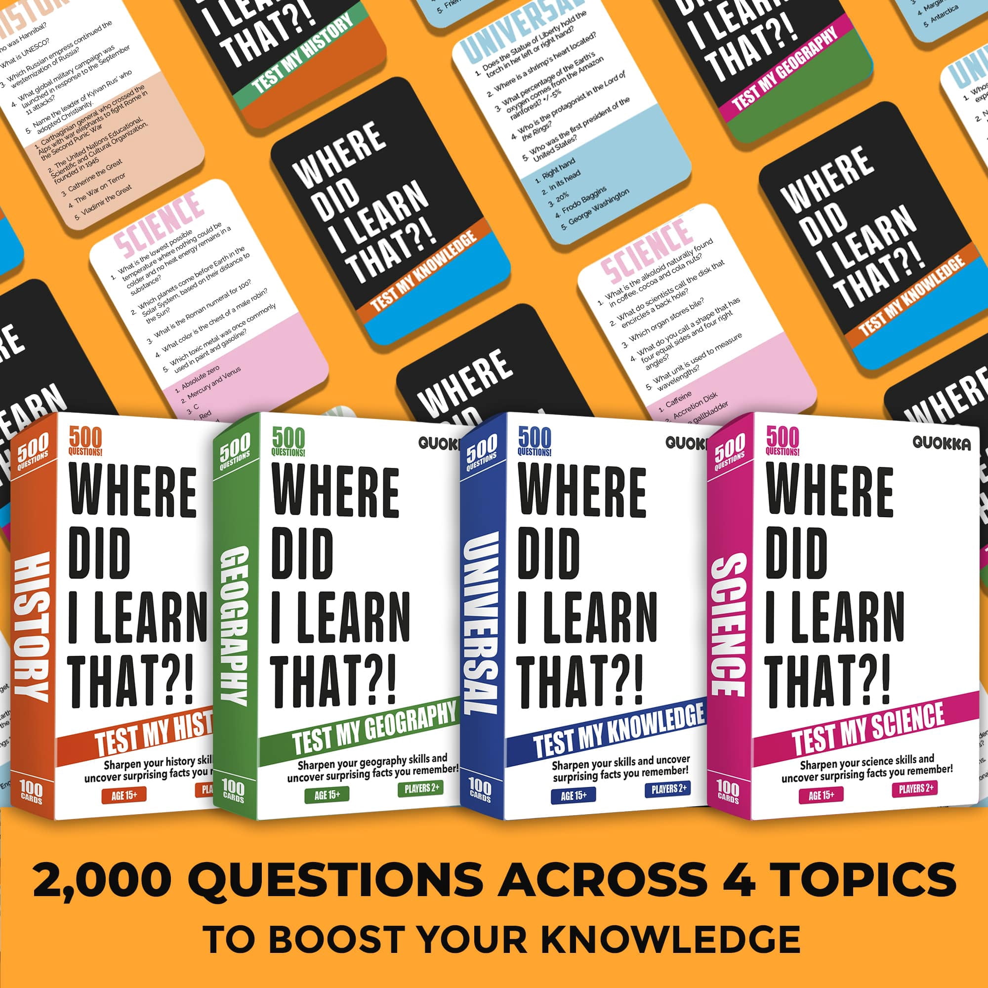 Quokka Trivia Card Games for Adults and Family - Party Board Games for Teens - 2000 Questions 4 Set