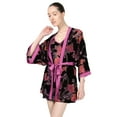 thumbnail image 2 of MeMoi Women's Velvet Burnout Satin Trim Floral Kimono Robe - Womens - Female (Large, Black), 2 of 6