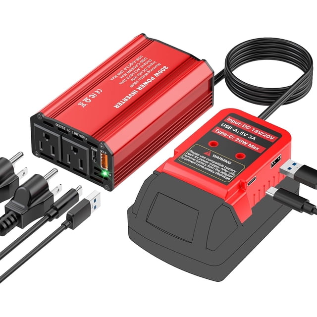 Inversor de Energía de 300W Compatible con Batería Mil*wau*kee de 18V, Generador de Estación de Energía Portátil DC 18V a AC 110V con 2 Tomacorrientes AC y 1 Type-C PD 65W y 1 USB a 18W Máx para