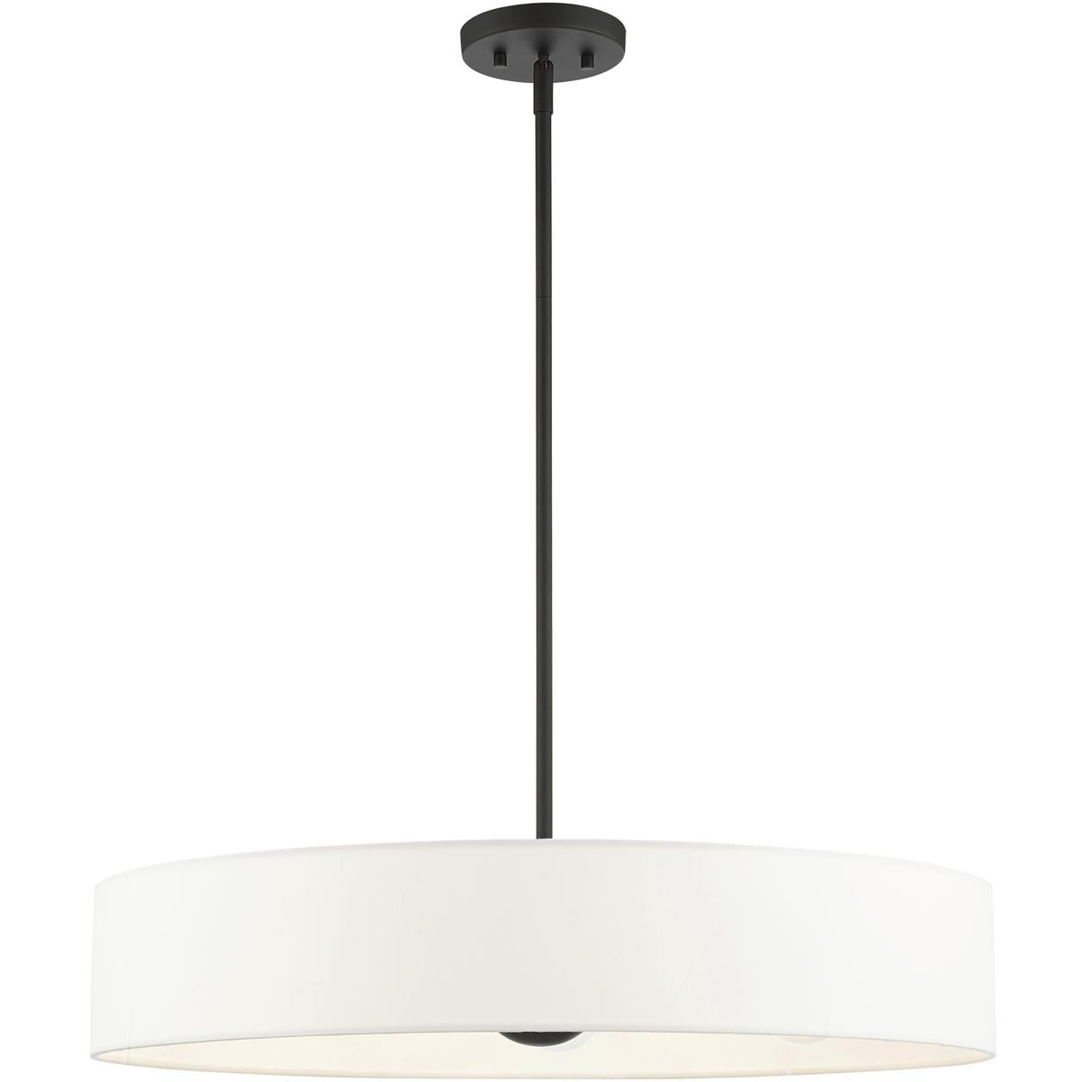 5 Light Black Chandelier with Hand Crafted Off White Fabric Hardback Shade
